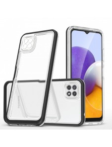 Genomskinligt 3-i-1 fodral för Samsung Galaxy A22 5G Frame Gel Cover Svart
