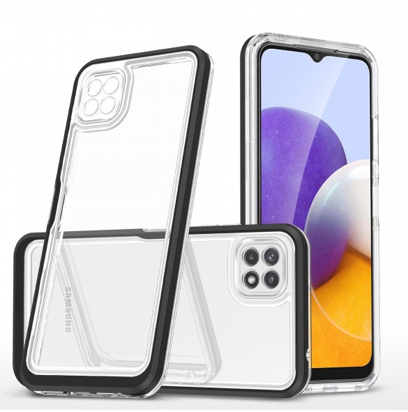 Genomskinligt 3-i-1 fodral för Samsung Galaxy A22 5G Frame Gel Cover Svart