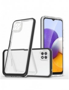 Genomskinligt 3-i-1 fodral för Samsung Galaxy A22 5G Frame Gel Cover Svart