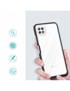 Genomskinligt 3-i-1 fodral för Samsung Galaxy A22 5G Frame Gel Cover Svart