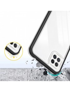 Genomskinligt 3-i-1 fodral för Samsung Galaxy A22 5G Frame Gel Cover Svart