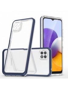 Genomskinligt 3-i-1 fodral för Samsung Galaxy A22 5G Frame Gel Cover Blå