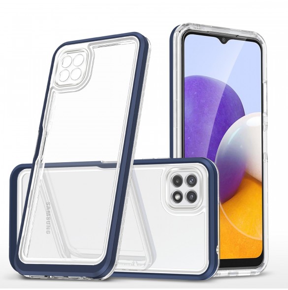 Genomskinligt 3-i-1 fodral för Samsung Galaxy A22 5G Frame Gel Cover Blå