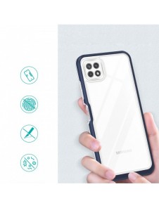 Genomskinligt 3-i-1 fodral för Samsung Galaxy A22 5G Frame Gel Cover Blå
