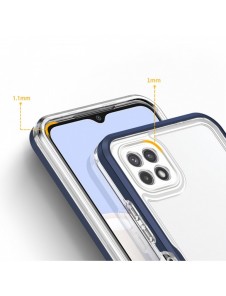 Genomskinligt 3-i-1 fodral för Samsung Galaxy A22 5G Frame Gel Cover Blå