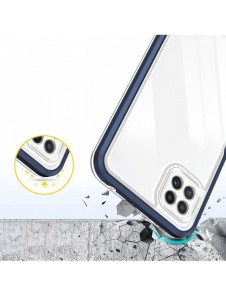 Genomskinligt 3-i-1 fodral för Samsung Galaxy A22 5G Frame Gel Cover Blå