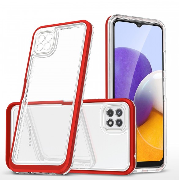 Genomskinligt 3in1-fodral för Samsung Galaxy A22 5G Frame Gel Cover Röd