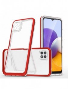 Genomskinligt 3in1-fodral för Samsung Galaxy A22 5G Frame Gel Cover Röd