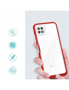 Genomskinligt 3in1-fodral för Samsung Galaxy A22 5G Frame Gel Cover Röd
