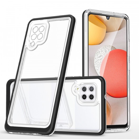 Genomskinligt 3-i-1 fodral för Samsung Galaxy A42 5G Frame Gel Cover Svart