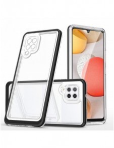 Genomskinligt 3-i-1 fodral för Samsung Galaxy A42 5G Frame Gel Cover Svart