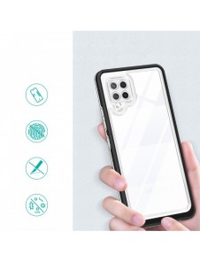 Genomskinligt 3-i-1 fodral för Samsung Galaxy A42 5G Frame Gel Cover Svart