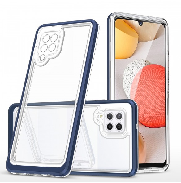 Genomskinligt 3-i-1 fodral för Samsung Galaxy A42 5G Frame Gel Cover Blå