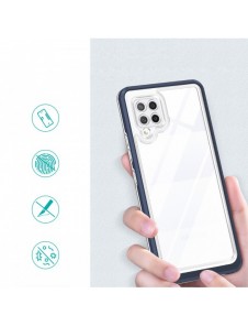 Genomskinligt 3-i-1 fodral för Samsung Galaxy A42 5G Frame Gel Cover Blå