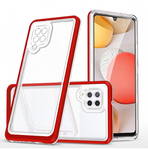 Genomskinligt 3-i-1 fodral för Samsung Galaxy A42 5G Frame Gel Cover Röd
