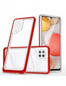 Genomskinligt 3-i-1 fodral för Samsung Galaxy A42 5G Frame Gel Cover Röd