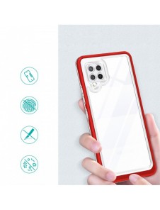 Genomskinligt 3-i-1 fodral för Samsung Galaxy A42 5G Frame Gel Cover Röd