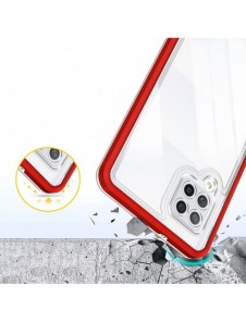 Genomskinligt 3-i-1 fodral för Samsung Galaxy A42 5G Frame Gel Cover Röd