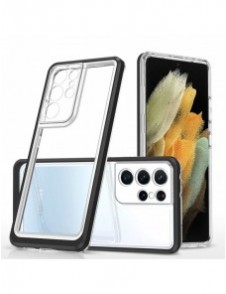 Genomskinligt 3-i-1 fodral för Samsung Galaxy S21 Ultra 5G Frame Gel Cover Svart