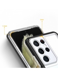 Genomskinligt 3-i-1 fodral för Samsung Galaxy S21 Ultra 5G Frame Gel Cover Svart