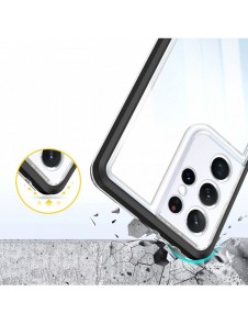 Genomskinligt 3-i-1 fodral för Samsung Galaxy S21 Ultra 5G Frame Gel Cover Svart