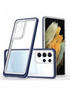 Genomskinligt 3-i-1 fodral för Samsung Galaxy S21 Ultra 5G Frame Gel Cover Blå