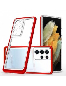 Genomskinligt 3-i-1 fodral för Samsung Galaxy S21 Ultra 5G Frame Gel Cover Röd
