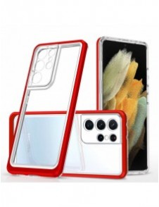 Genomskinligt 3-i-1 fodral för Samsung Galaxy S21 Ultra 5G Frame Gel Cover Röd