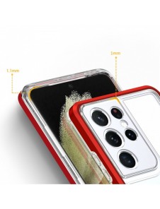 Genomskinligt 3-i-1 fodral för Samsung Galaxy S21 Ultra 5G Frame Gel Cover Röd