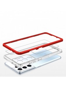 Genomskinligt 3-i-1 fodral för Samsung Galaxy S21 Ultra 5G Frame Gel Cover Röd