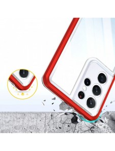 Genomskinligt 3-i-1 fodral för Samsung Galaxy S21 Ultra 5G Frame Gel Cover Röd