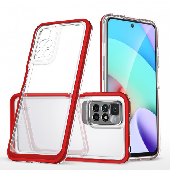 Genomskinligt 3-i-1 fodral för Xiaomi Redmi 10 Frame Gel Cover Röd