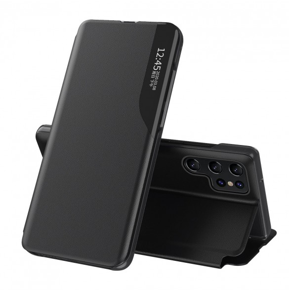 Eco Leather View Case elegant fodral med flip-fodral och stativfunktion för Samsung Galaxy S22 Ultra black