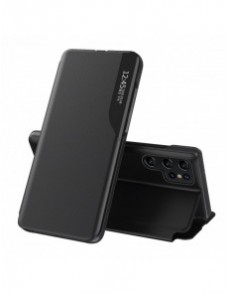 Eco Leather View Case elegant fodral med flip-fodral och stativfunktion för Samsung Galaxy S22 Ultra black