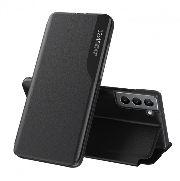 Eco Leather View Case elegant fodral med flip-fodral och stativfunktion för Samsung Galaxy S22 + (S22 Plus) svart