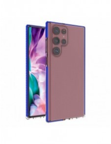 Spring Case cover gelé med färgad ram för Samsung Galaxy S22 Ultra mörkblå