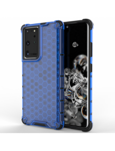 Honeycomb-fodral bepansrat skal med en gelram för Samsung Galaxy S22 Ultra blå