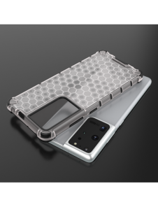 Honeycomb-fodral bepansrat skal med en gelram för Samsung Galaxy S22 Ultra blå