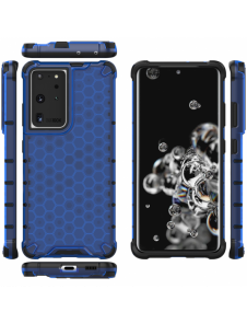 Honeycomb-fodral bepansrat skal med en gelram för Samsung Galaxy S22 Ultra blå