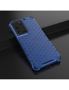 Honeycomb-fodral bepansrat skal med en gelram för Samsung Galaxy S22 Ultra blå