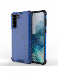 Honeycomb-fodral bepansrat skal med en gelram för Samsung Galaxy S22 + (S22 Plus) blå