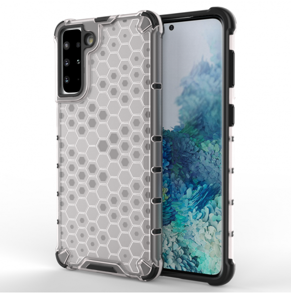 Honeycomb fodral pansrat skal med en gelram för Samsung Galaxy S22 + (S22 Plus) transparent