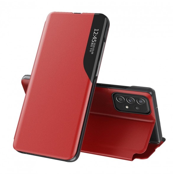 Eco Leather View Case ett elegant fodral med flik och stativfunktion för Samsung Galaxy A73 röd