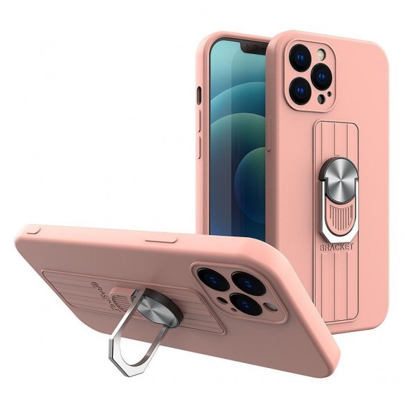 Ring Case silikonfodral med fingergrepp och bas för Samsung Galaxy S22 Ultra pink
