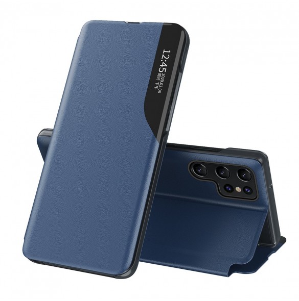 Eco Leather View Case Elegant flip-fodral med stativfunktion för Xiaomi Redmi Note 11S / Note 11 blå
