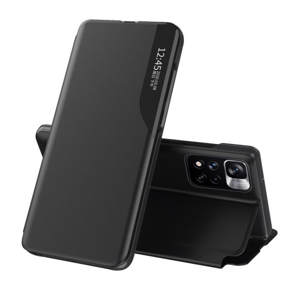 Eco Leather View Case Elegant flip-fodral med stativfunktion för Xiaomi Redmi Note 11S / Note 11 svart