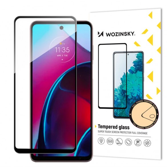 Wozinsky hellim härdat glas Motorola Moto G Stylus 2022 9H helskärmshärdat glas med svart ram