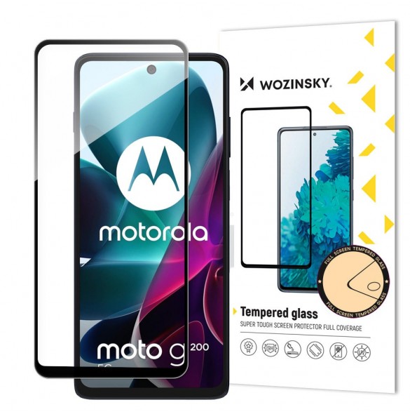 Wozinsky hellim härdat glas Motorola Moto G200 5G 9H helskärmshärdat glas med svart ram