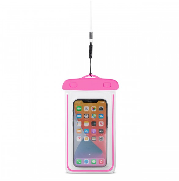 PVC vattentätt telefonfodral med snodd - rosa