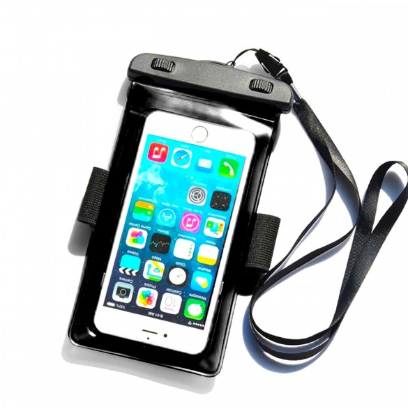 PVC vattentätt telefonfodral med armband - svart